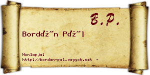 Bordán Pál névjegykártya